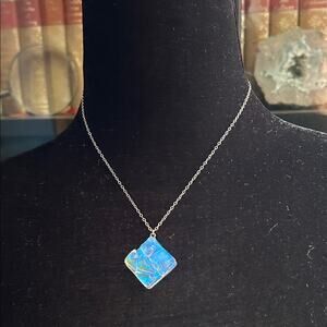 Dichroic Iridescent Glass Pendant Necklace on Sterling Silver Chain, 18 inches